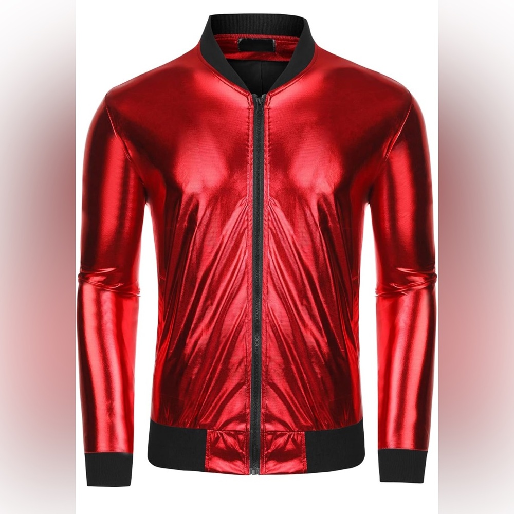 Lars Amadeus Men's Sparkle Shimmering Metallic Jacket Disco Party Shiny Bomber